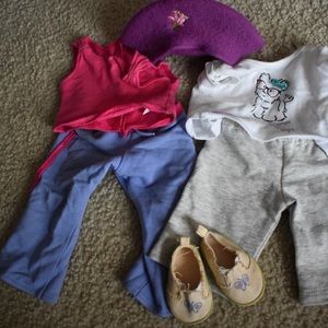 American Girl Outfit: two outfits, shoes, and hat